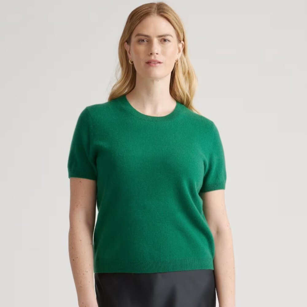 Quince Mongolian Cashmere Tee in Everglade Green, L